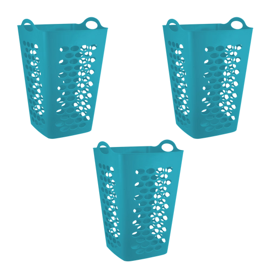 Mainstays Flexible Plastic Square Laundry Hamper, 3 Pack, Teal
