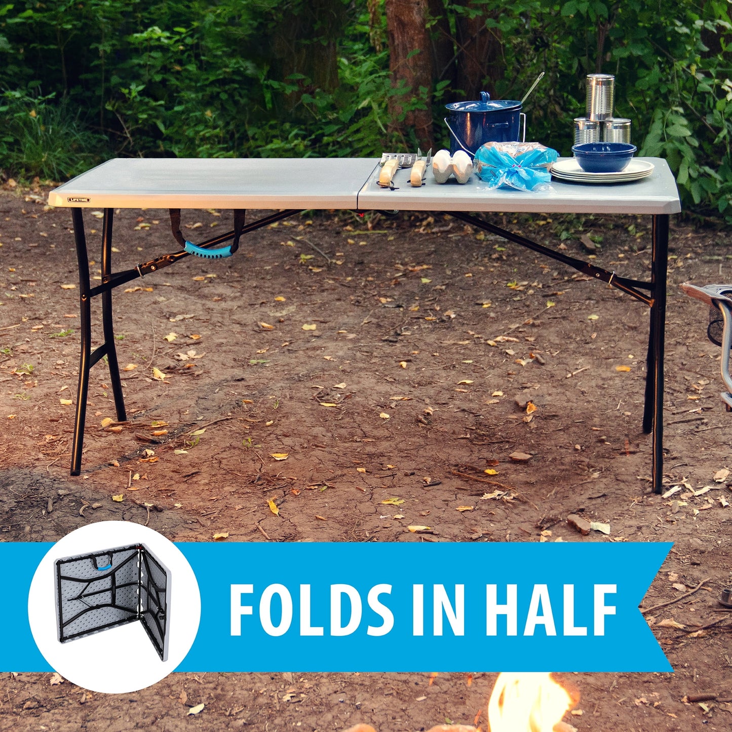 Lifetime 5 Foot Rectangle Fold-in-Half Table, Indoor/Outdoor Essential