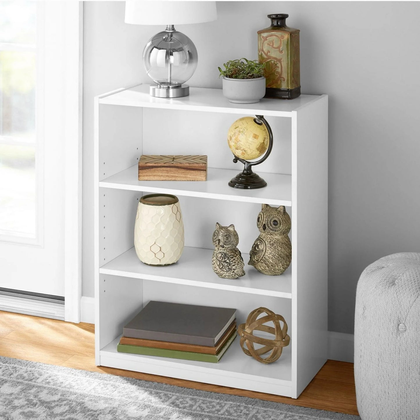Mainstays 3-Shelf Bookcase with Adjustable Shelves, True Black Oak & White