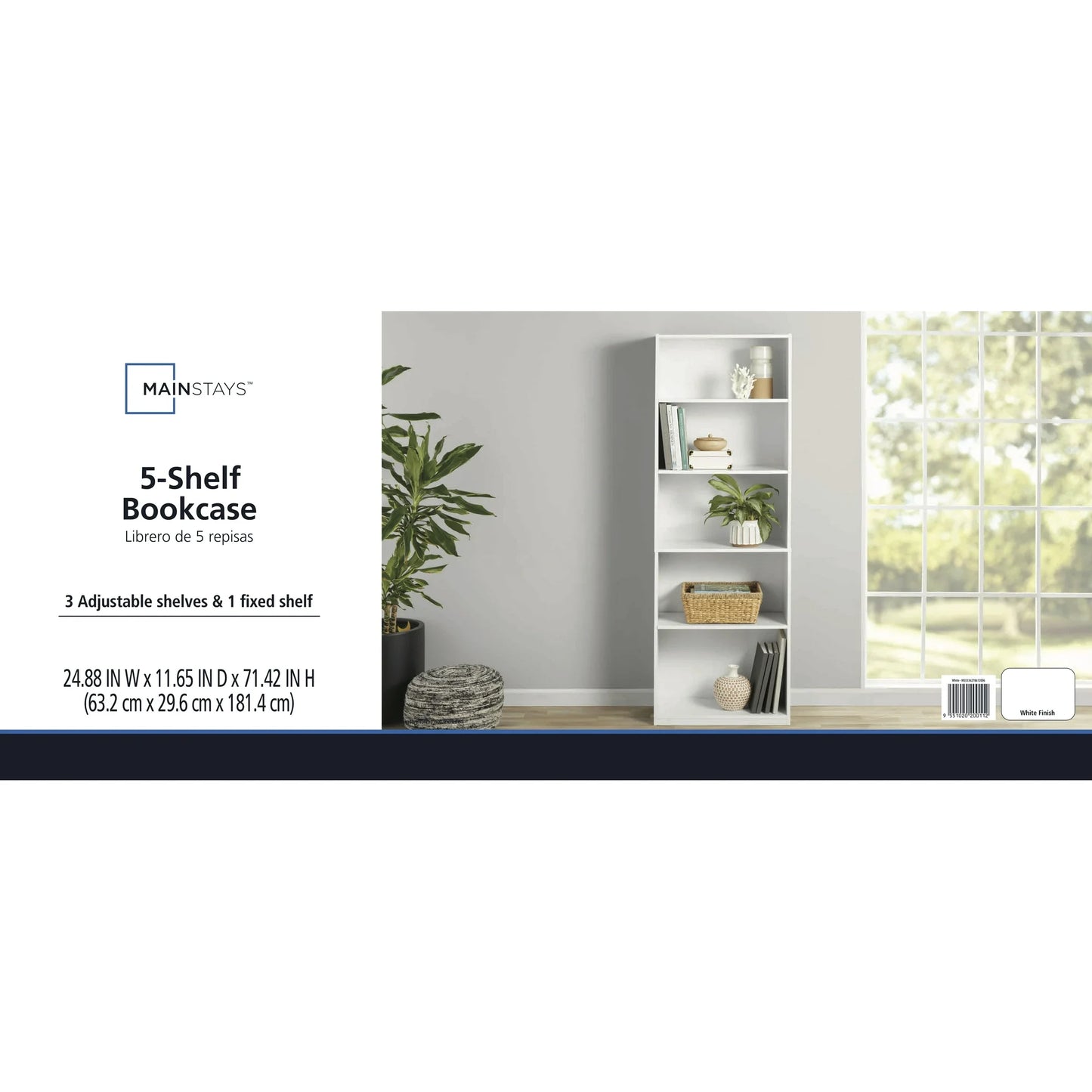 Mainstays 5-Shelf Bookcase with Adjustable Shelves