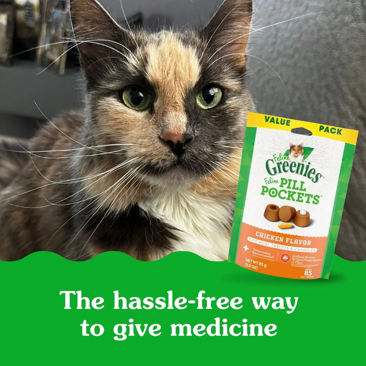 Feline Greenies Pill Pockets For Cats Natural Soft Cat Treats, Chicken Flavor, 1.6 Oz. Pack (45 Treats)