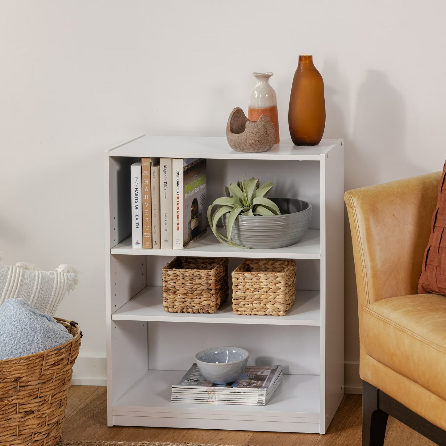 Mainstays 3-Shelf Bookcase with Adjustable Shelves, True Black Oak & White