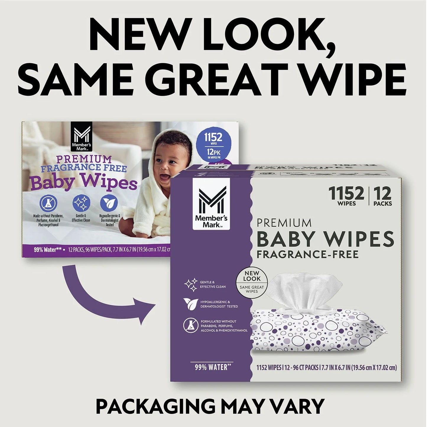 Premium Fragrance Free Baby Wipes,12 packs of 96-count wipes, 1,152 wipes total 12 Pack