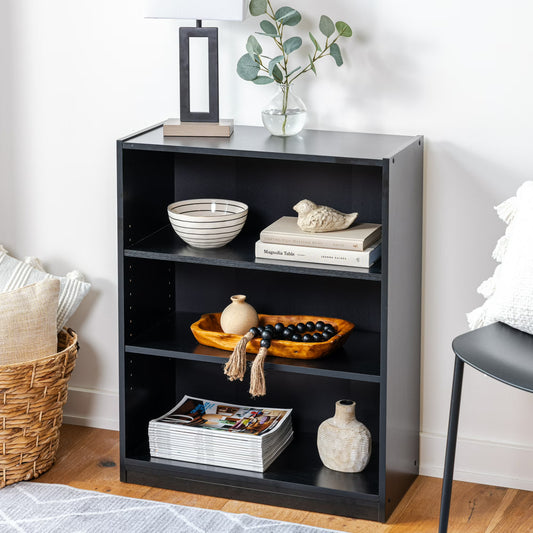 Mainstays 3-Shelf Bookcase with Adjustable Shelves, True Black Oak & White