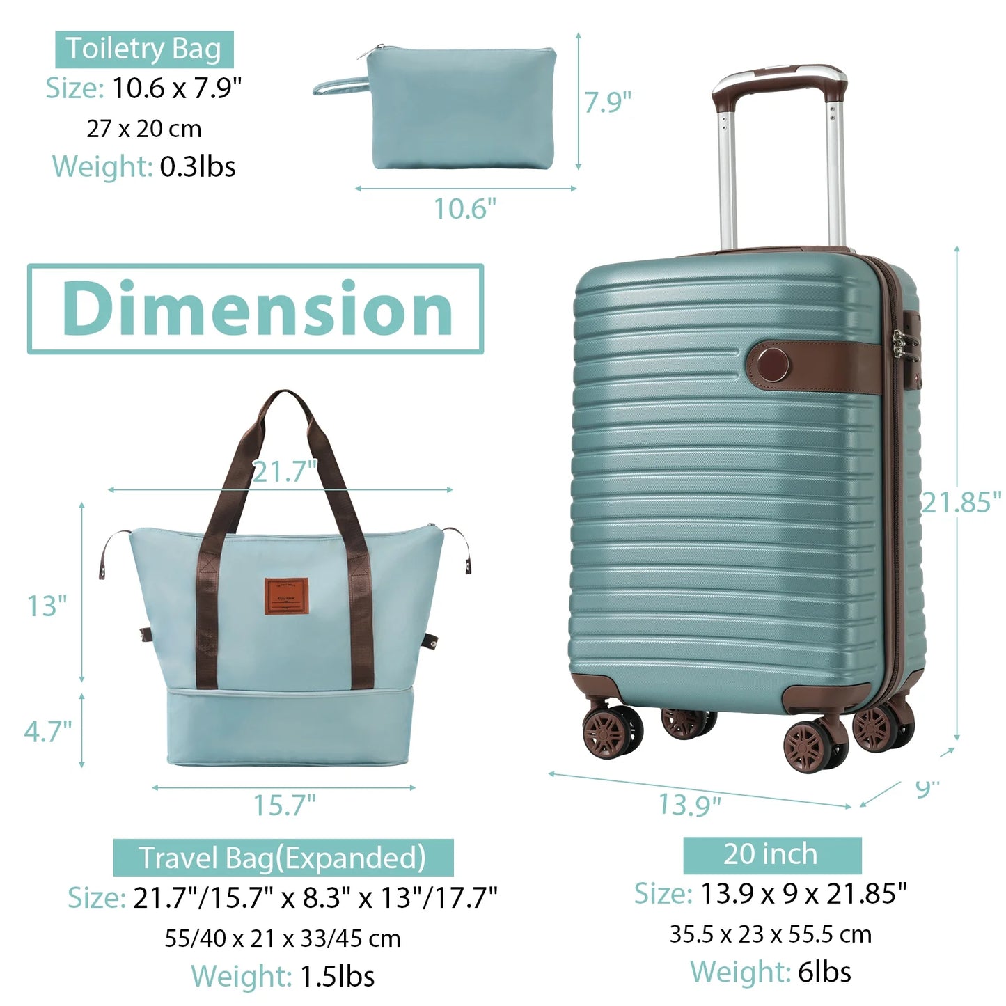 Luggage Sets 3 Piece Lightweight Hardside Rugged Travel Suitcase with Wheels, 22” x 14” x 9” Airline Approved, TSA Lock