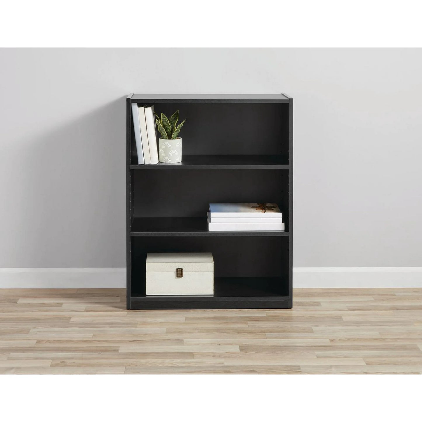 Mainstays 3-Shelf Bookcase with Adjustable Shelves, True Black Oak & White