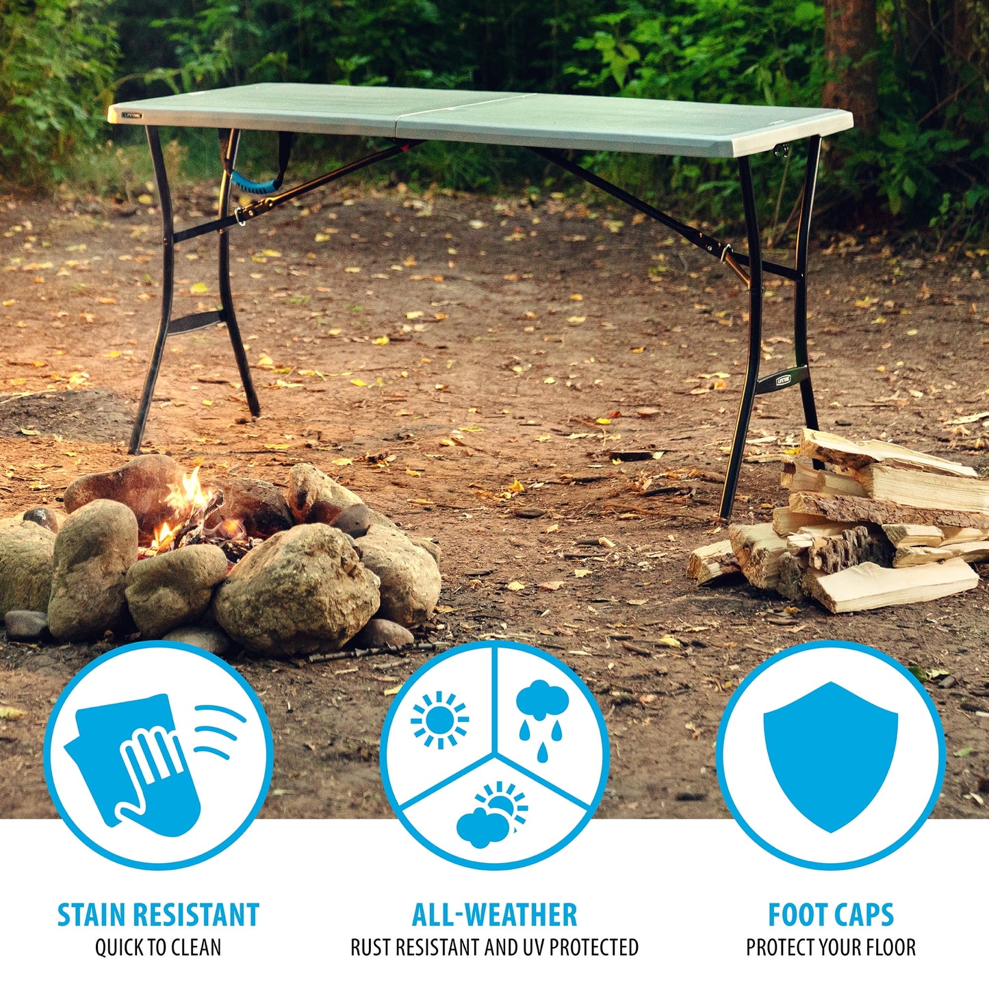Lifetime 5 Foot Rectangle Fold-in-Half Table, Indoor/Outdoor Essential