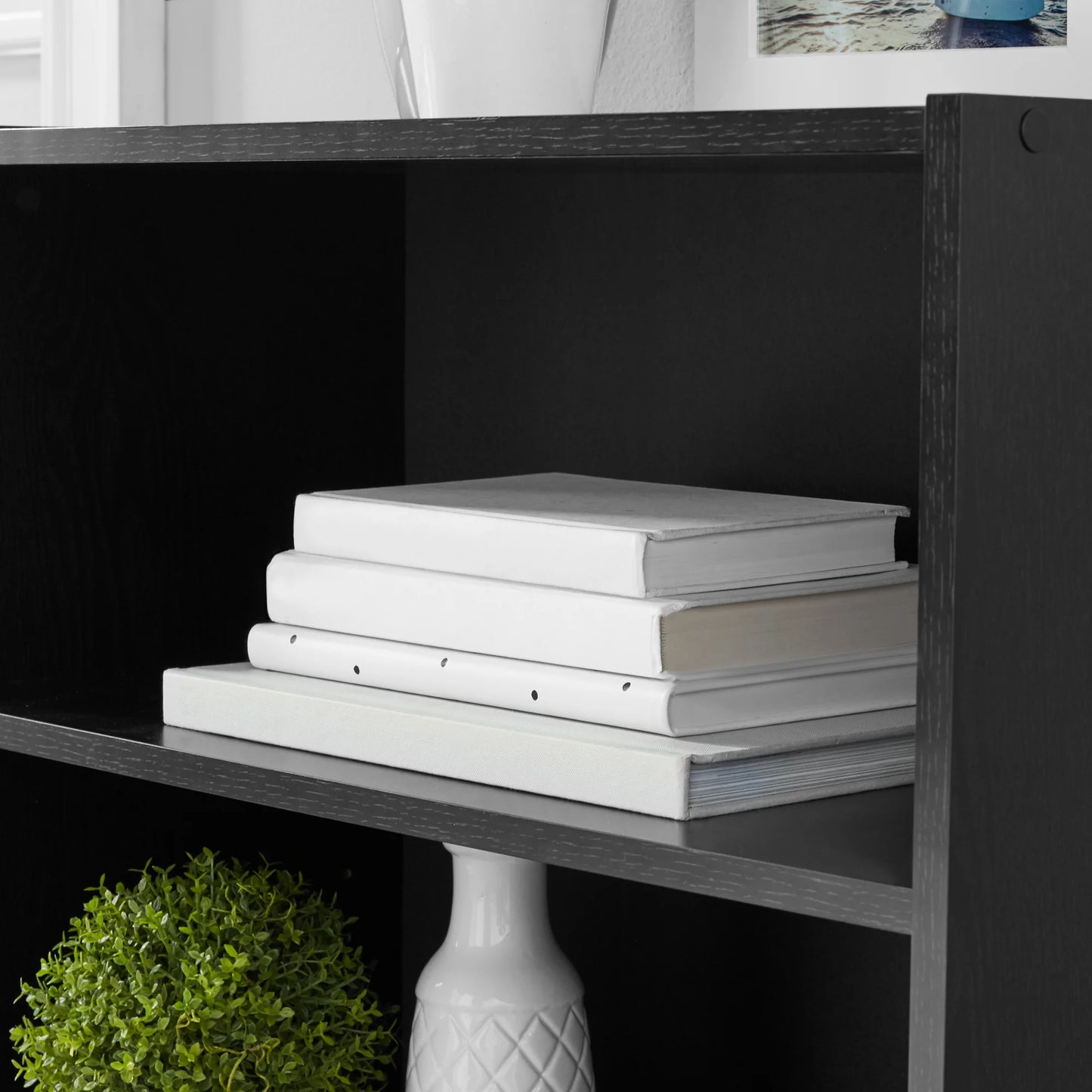 Mainstays 3-Shelf Bookcase with Adjustable Shelves, True Black Oak & White