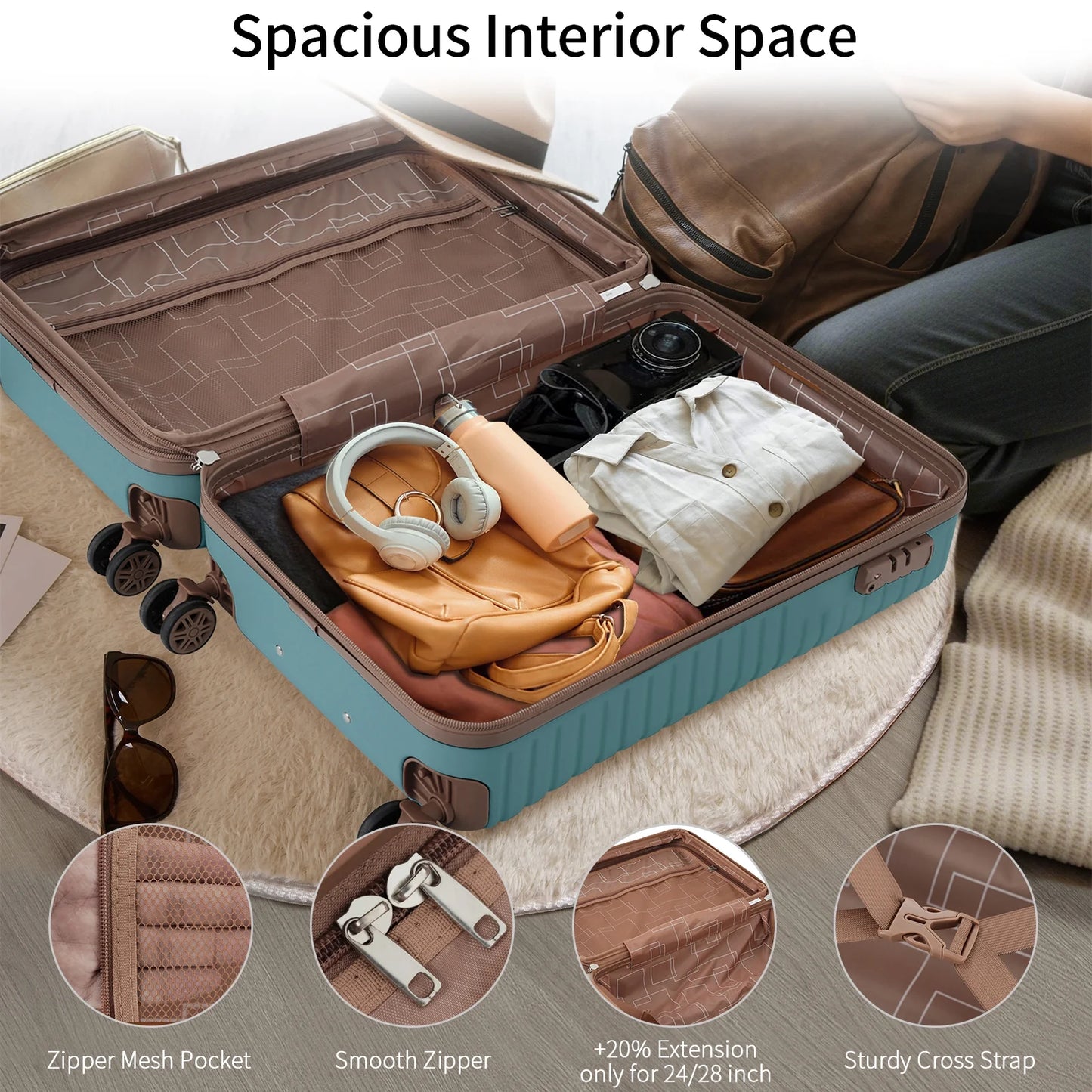 Luggage Sets 3 Piece Lightweight Hardside Rugged Travel Suitcase with Wheels, 22” x 14” x 9” Airline Approved, TSA Lock