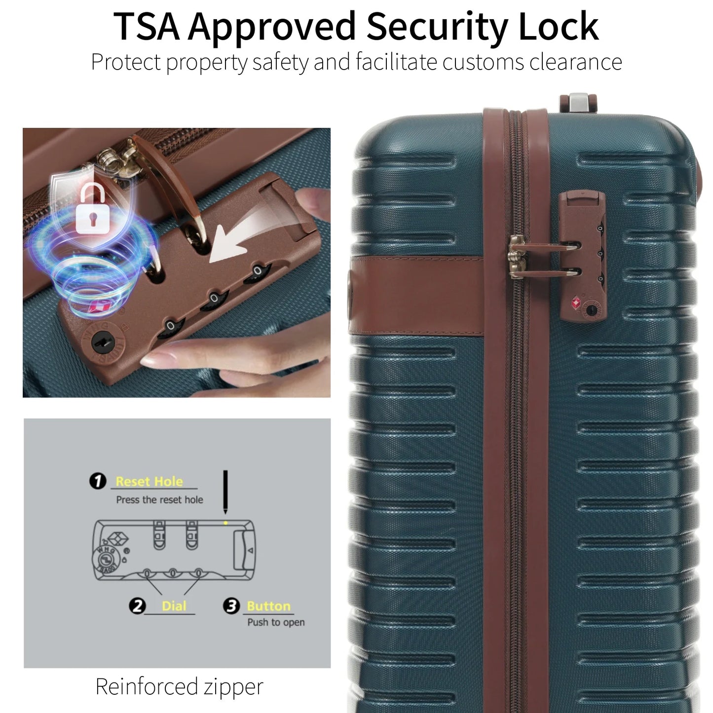 Luggage Sets 3 Piece Lightweight Hardside Rugged Travel Suitcase with Wheels, 22” x 14” x 9” Airline Approved, TSA Lock