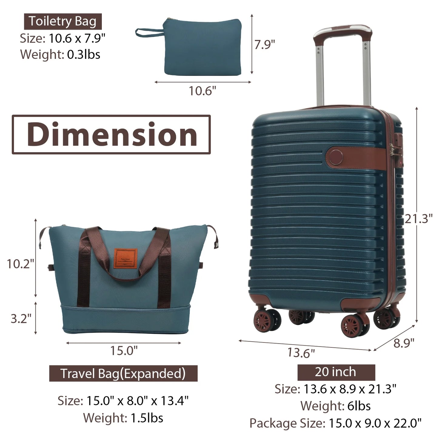Luggage Sets 3 Piece Lightweight Hardside Rugged Travel Suitcase with Wheels, 22” x 14” x 9” Airline Approved, TSA Lock