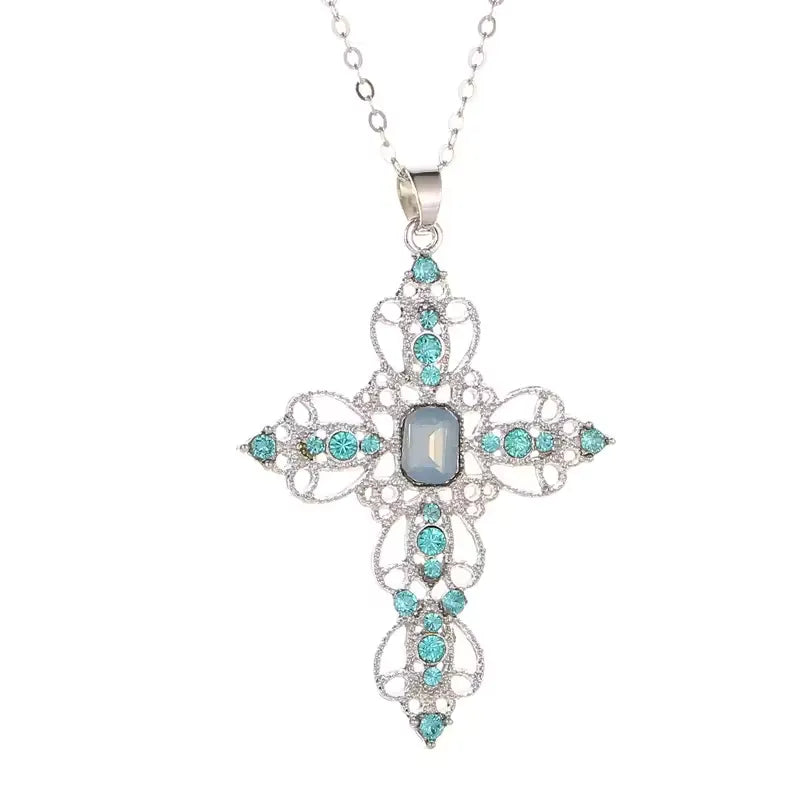 Gothic Big Zircon Cross Necklace Unisex Y2K Irregular Goth Large Cross Pendant Necklaces for Men Women Couple Necklace Jewelry