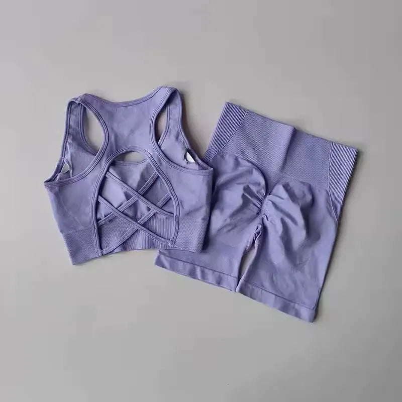 2 PCS Women's Seamless Yoga Set Sexy Sport Bra High Waist Sports Shorts Gym Fitness Sleeveless Workout Suit Sport's wear