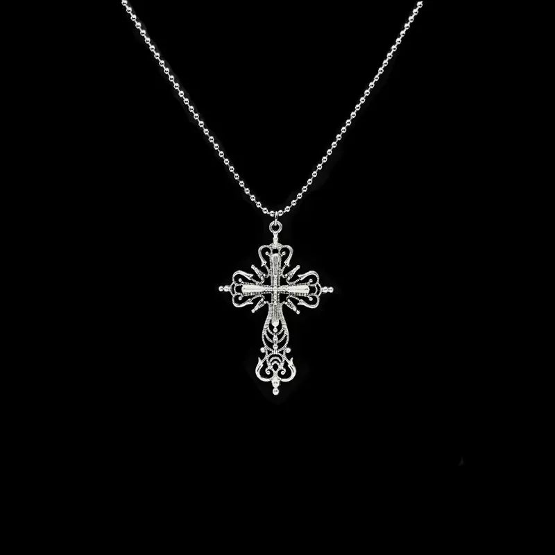 Gothic Big Zircon Cross Necklace Unisex Y2K Irregular Goth Large Cross Pendant Necklaces for Men Women Couple Necklace Jewelry