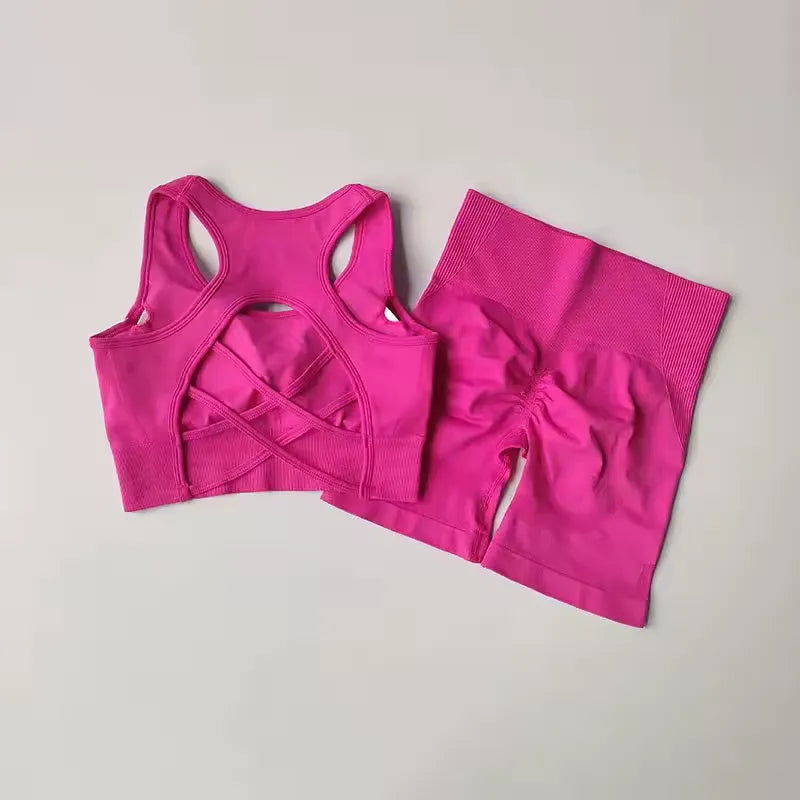 2 PCS Women's Seamless Yoga Set Sexy Sport Bra High Waist Sports Shorts Gym Fitness Sleeveless Workout Suit Sport's wear