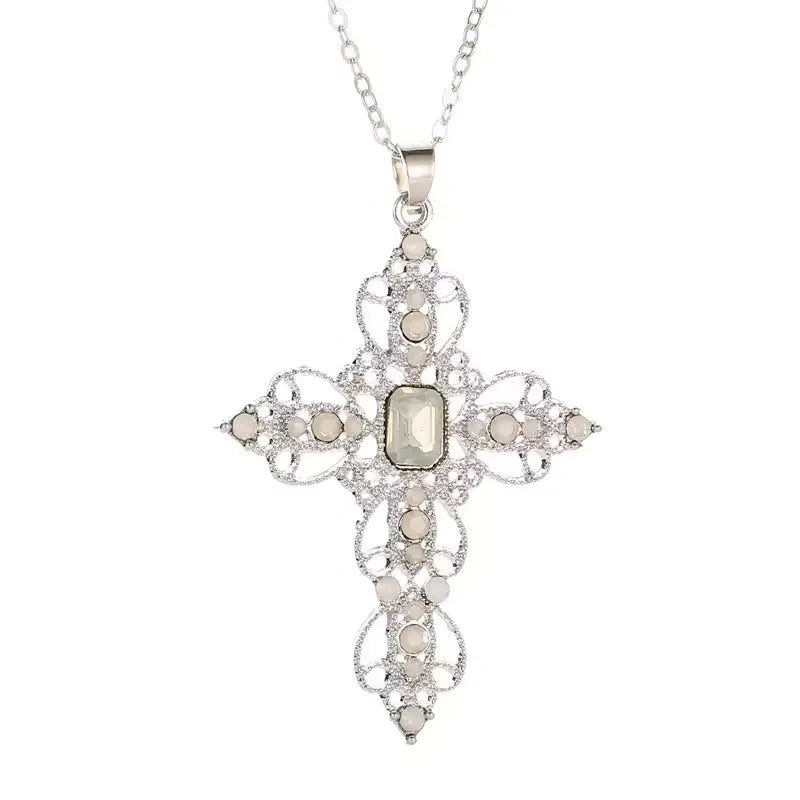 Gothic Big Zircon Cross Necklace Unisex Y2K Irregular Goth Large Cross Pendant Necklaces for Men Women Couple Necklace Jewelry