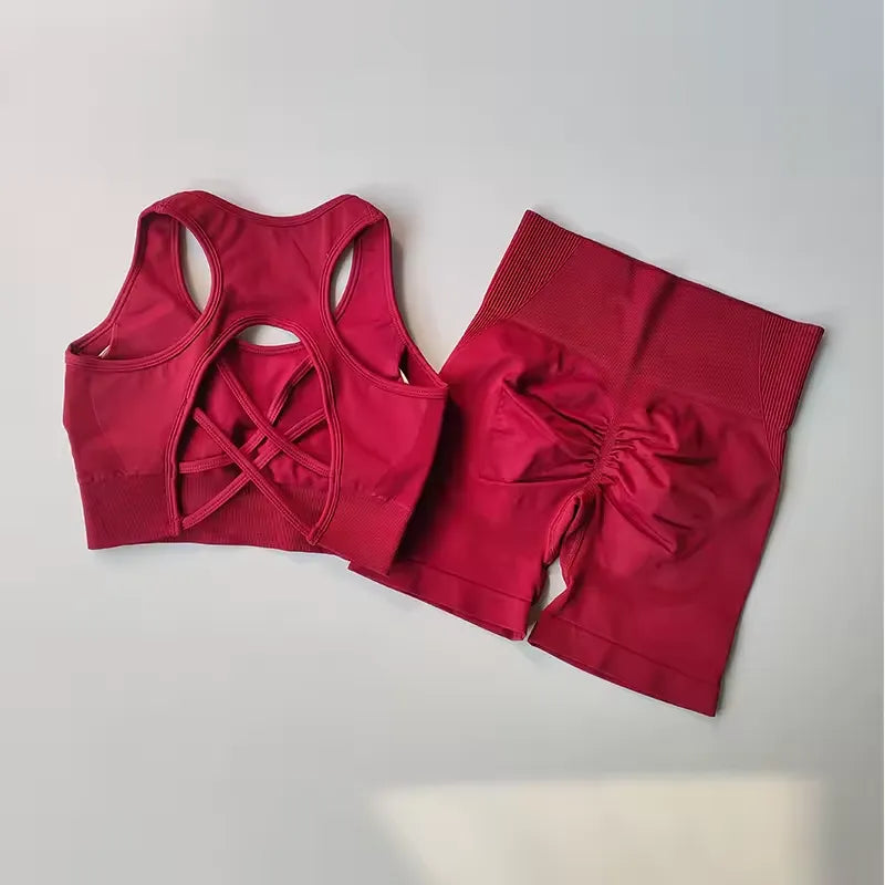 2 PCS Women's Seamless Yoga Set Sexy Sport Bra High Waist Sports Shorts Gym Fitness Sleeveless Workout Suit Sport's wear