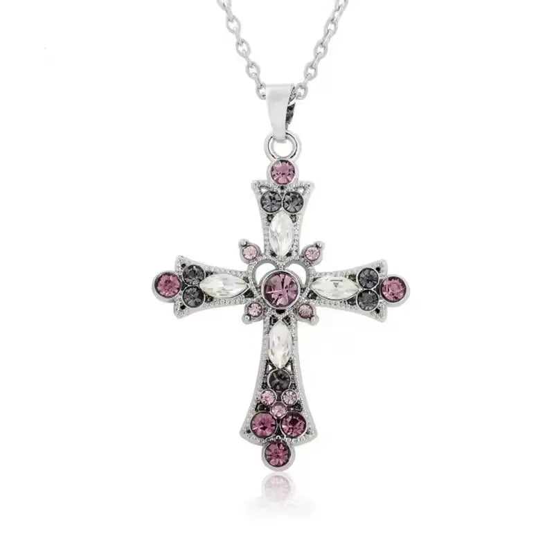 Gothic Big Zircon Cross Necklace Unisex Y2K Irregular Goth Large Cross Pendant Necklaces for Men Women Couple Necklace Jewelry