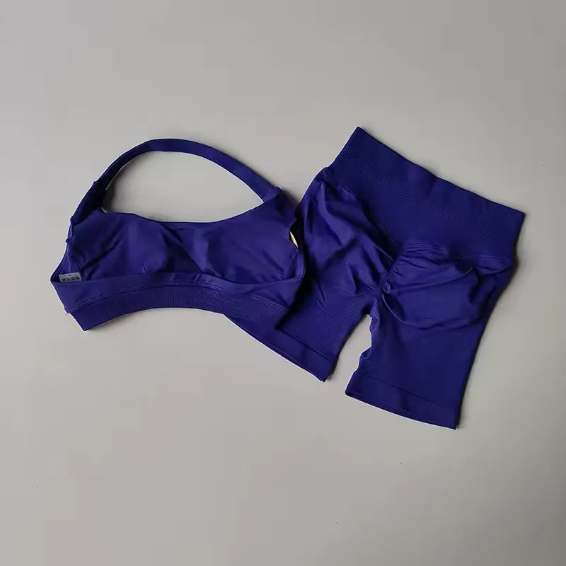 Sexy Halter Neck Beautiful Back High Waist Peach Pilates Gathering Yoga Vest Training Fitness Bra Sets