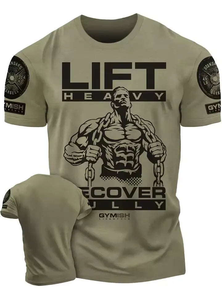 Lift Heavy Recover Fully T-Shirts for Workout, Funny Gym Shirt for Men