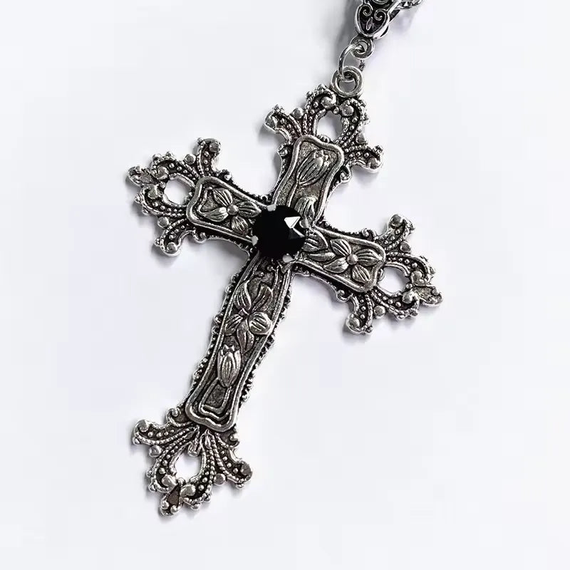 Gothic Big Zircon Cross Necklace Unisex Y2K Irregular Goth Large Cross Pendant Necklaces for Men Women Couple Necklace Jewelry