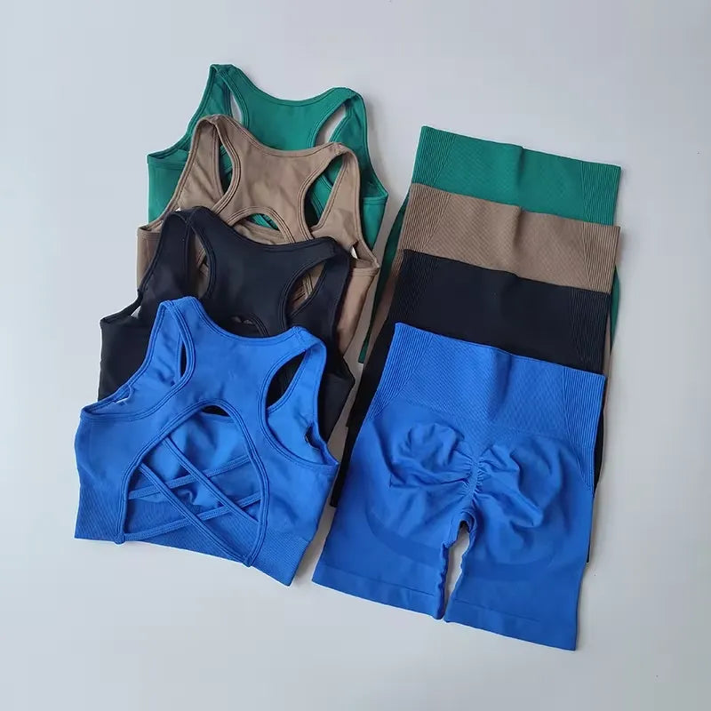 2 PCS Women's Seamless Yoga Set Sexy Sport Bra High Waist Sports Shorts Gym Fitness Sleeveless Workout Suit Sport's wear