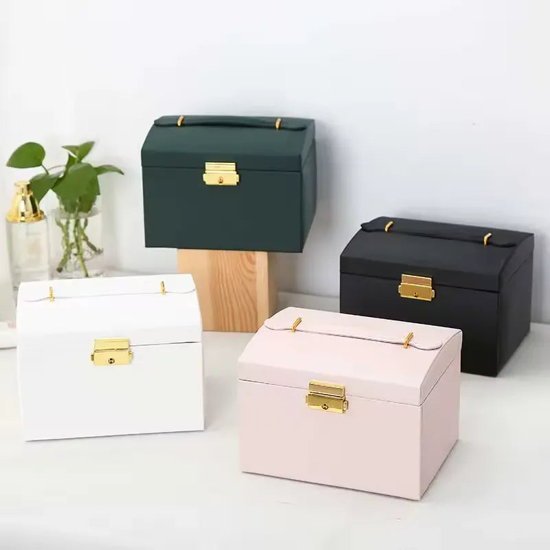 Jewelry Box, 3 Layers Leather Jewelry Storage Display Box for Women, Gift Case, Large Capacity for Necklace Earrings Bracelets Rings,Green