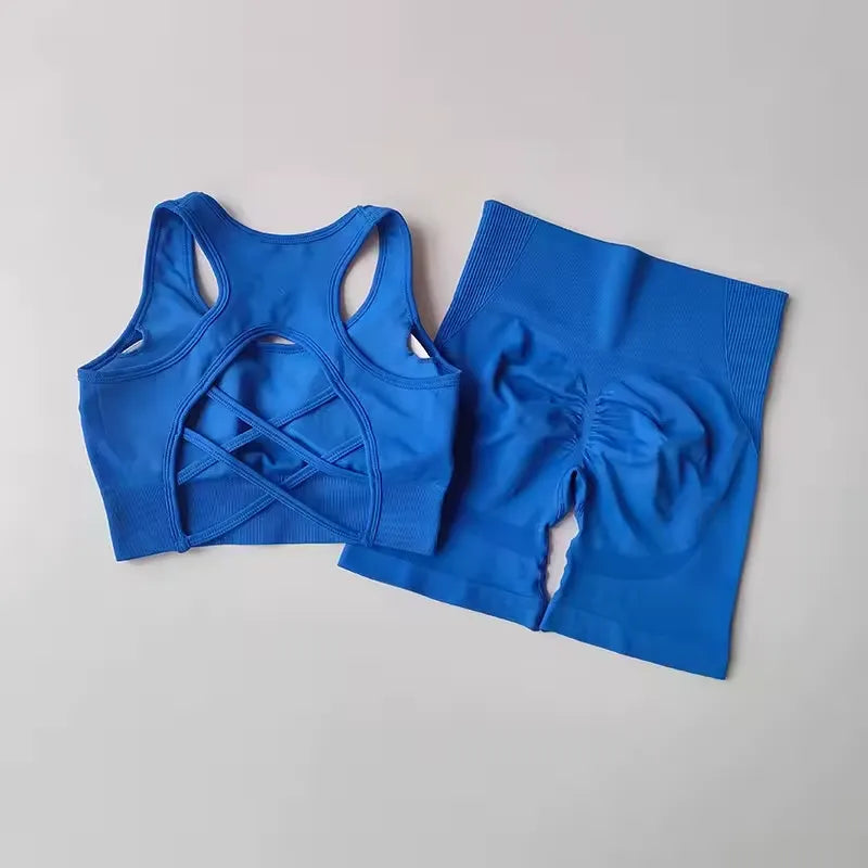 2 PCS Women's Seamless Yoga Set Sexy Sport Bra High Waist Sports Shorts Gym Fitness Sleeveless Workout Suit Sport's wear