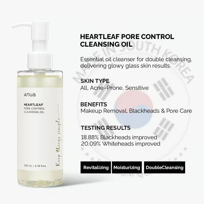 Anua Heartleaf Cleansing Oil & Deep Cleansing Foam & Soothing Toner, Pore Control, Gentle Korean Skincare