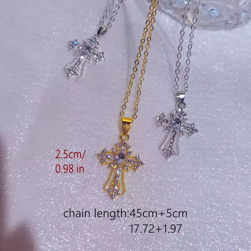 Gothic Big Zircon Cross Necklace Unisex Y2K Irregular Goth Large Cross Pendant Necklaces for Men Women Couple Necklace Jewelry