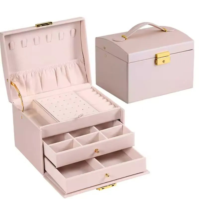 Jewelry Box, 3 Layers Leather Jewelry Storage Display Box for Women, Gift Case, Large Capacity for Necklace Earrings Bracelets Rings,Green