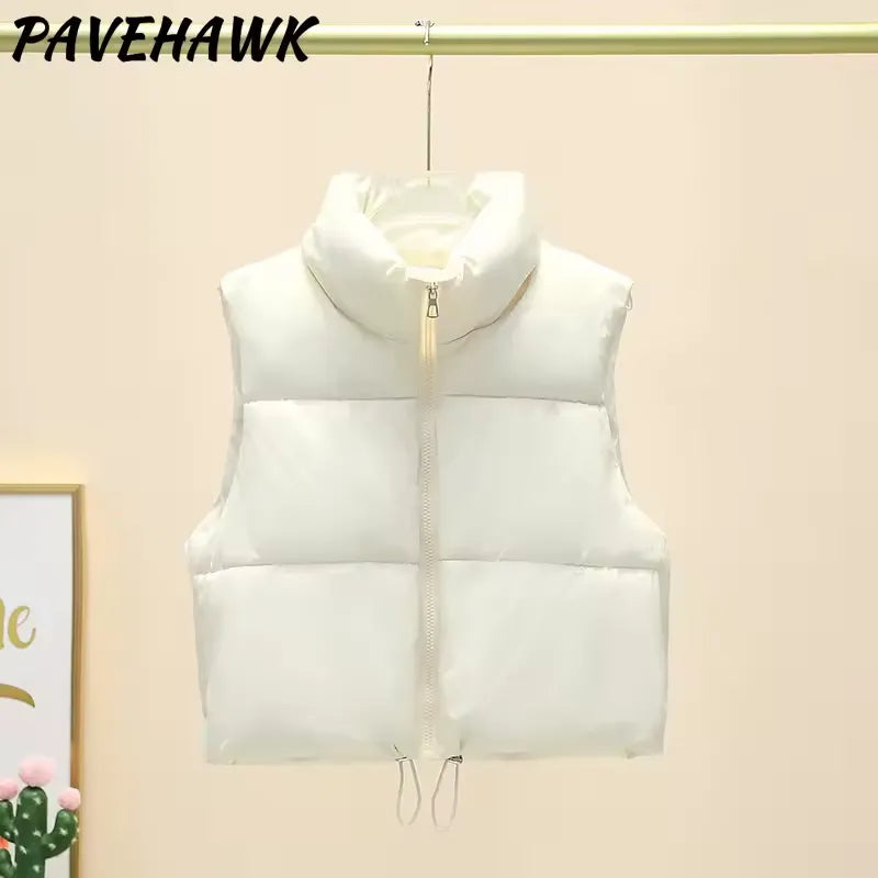 Women Autumn Winter Short Down Vest Stand Collar Warm Casual Elegant Sleeveless Coats Outdoor Quilted Travel Jackets Clothes