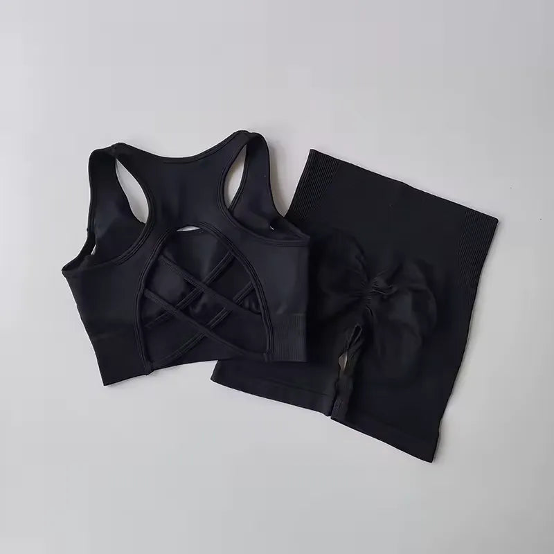 2 PCS Women's Seamless Yoga Set Sexy Sport Bra High Waist Sports Shorts Gym Fitness Sleeveless Workout Suit Sport's wear