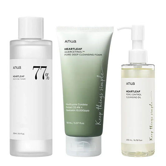 Anua Heartleaf Cleansing Oil & Deep Cleansing Foam & Soothing Toner, Pore Control, Gentle Korean Skincare