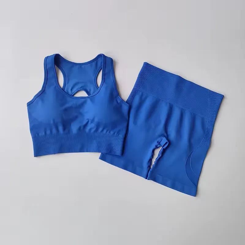 2 PCS Women's Seamless Yoga Set Sexy Sport Bra High Waist Sports Shorts Gym Fitness Sleeveless Workout Suit Sport's wear