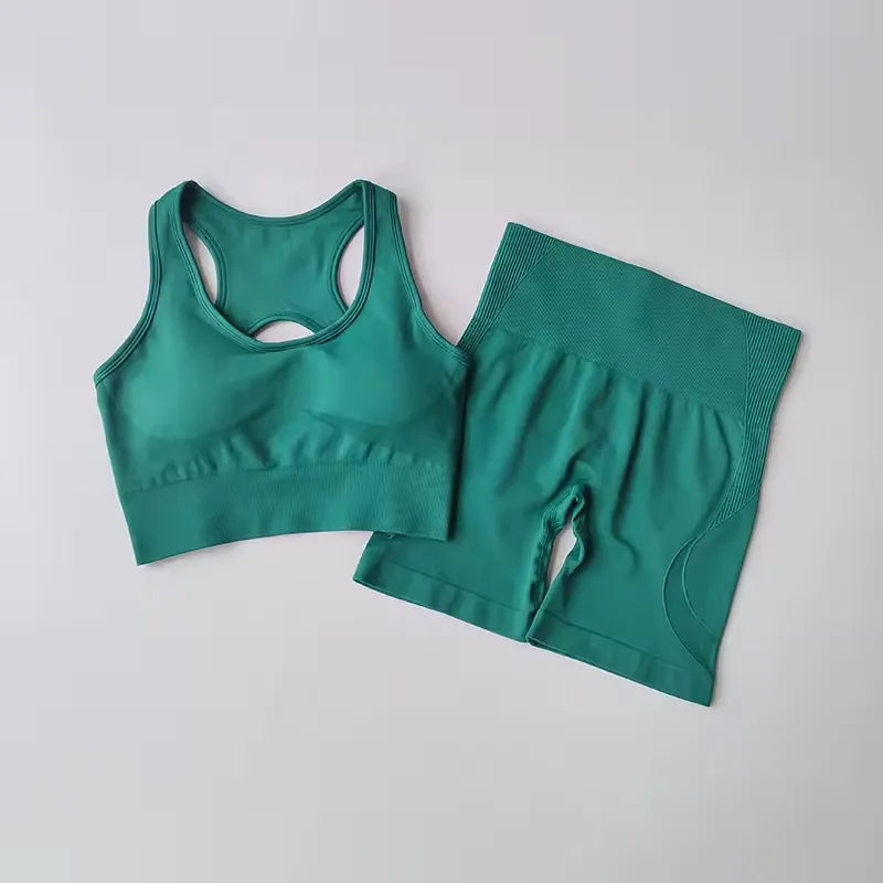 2 PCS Women's Seamless Yoga Set Sexy Sport Bra High Waist Sports Shorts Gym Fitness Sleeveless Workout Suit Sport's wear