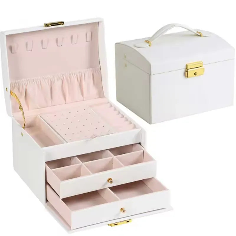 Jewelry Box, 3 Layers Leather Jewelry Storage Display Box for Women, Gift Case, Large Capacity for Necklace Earrings Bracelets Rings,Green