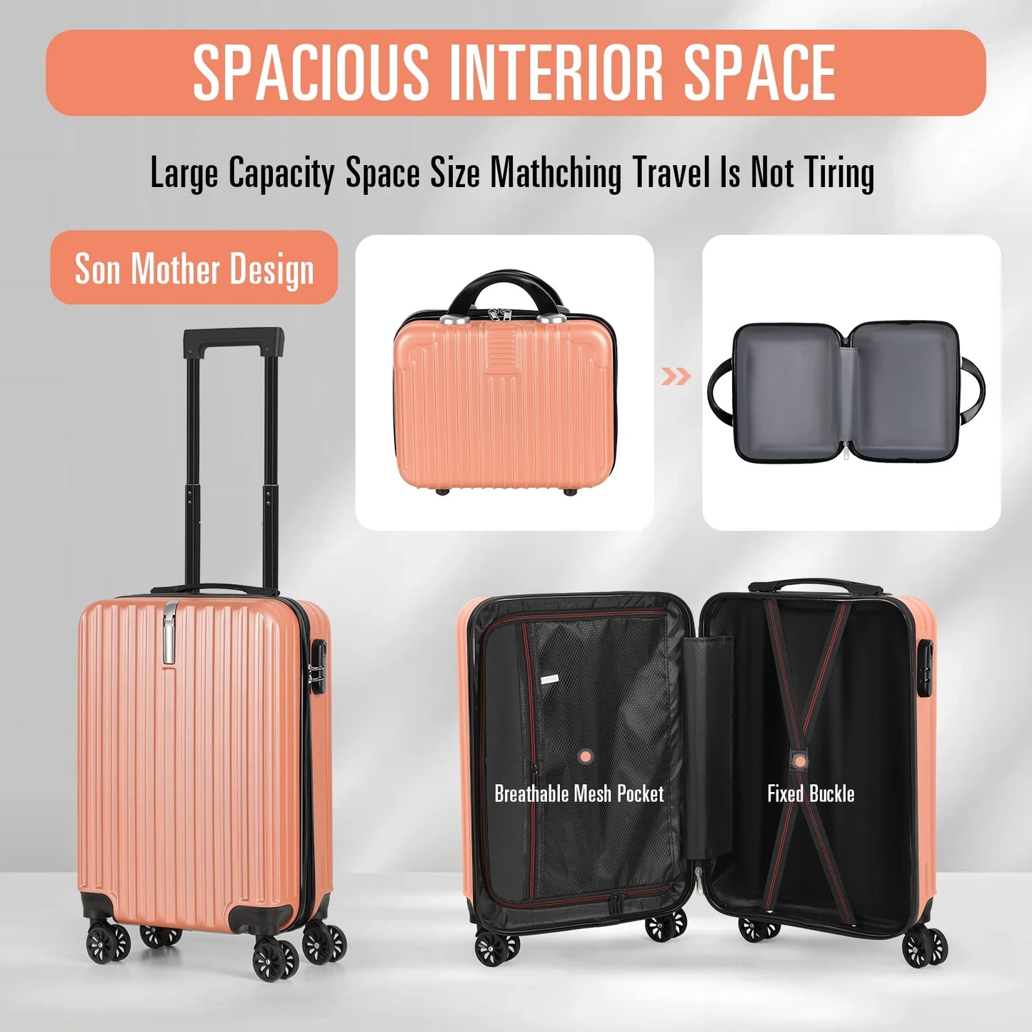 2PCS Luggage Two Piece Rolling Luggage Set Lightweight With Hook 20″ + 14″ Save Upto 6$