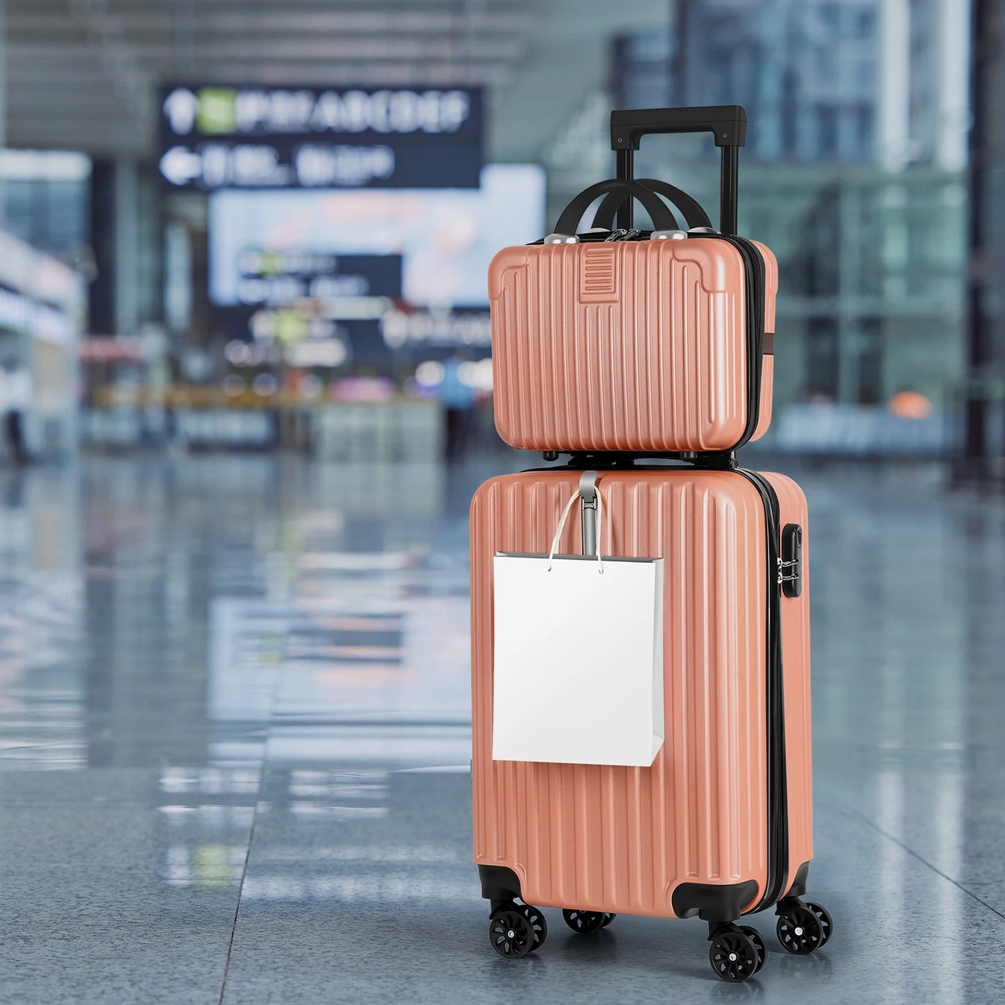 2PCS Luggage Two Piece Rolling Luggage Set Lightweight With Hook 20″ + 14″ Save Upto 6$