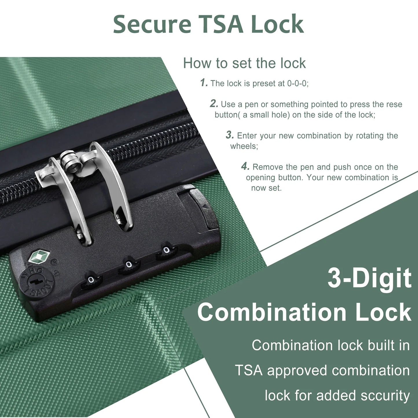 Luggage Sets 3 Piece Lightweight Hardside Rugged Travel Suitcase with Wheels, 22” x 14” x 9” Airline Approved, TSA Lock