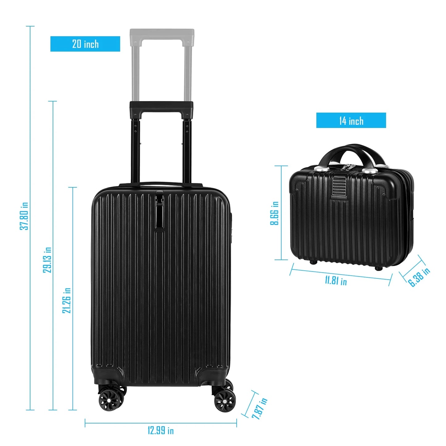 2PCS Luggage Two Piece Rolling Luggage Set Lightweight With Hook 20″ + 14″ Save Upto 6$