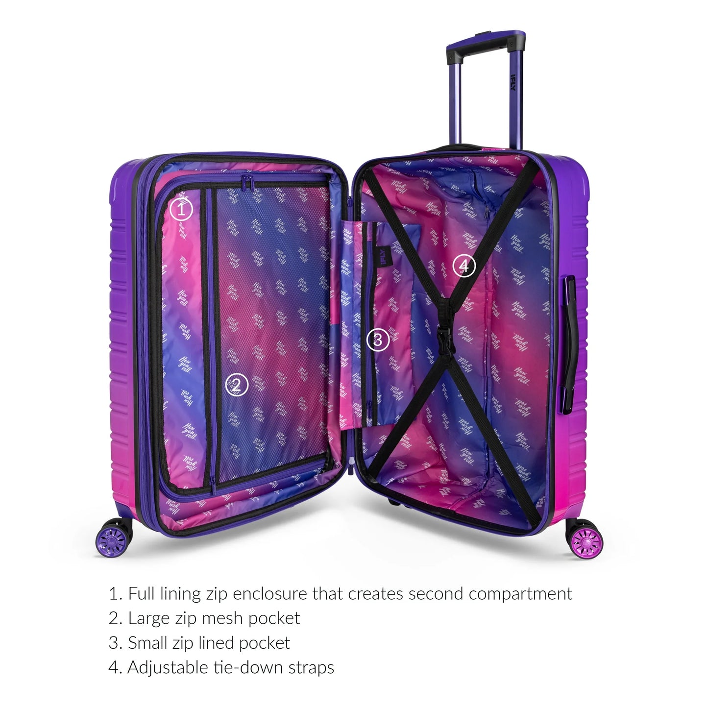 iFLY Hardside Fibertech Luggage 24" Checked Luggage, Cotton Candy