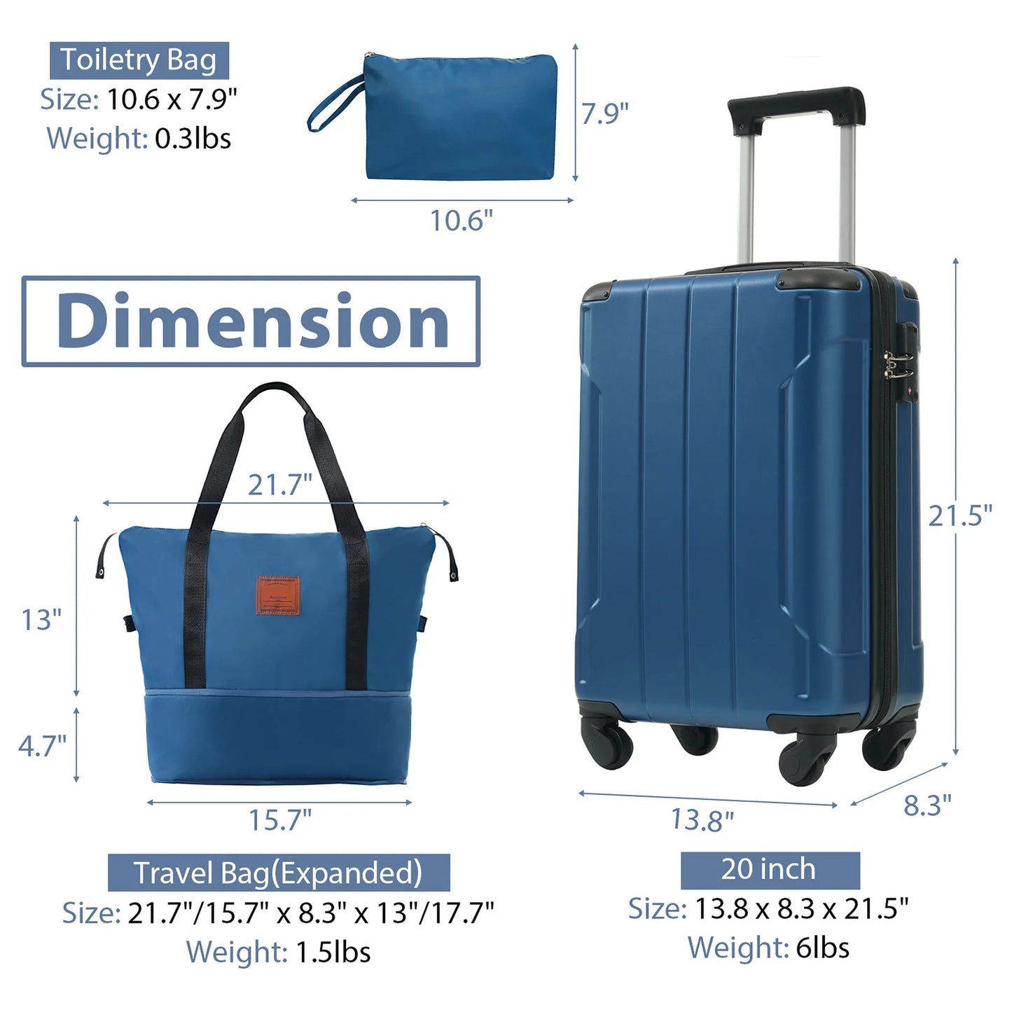 Luggage Sets 3 Piece Lightweight Hardside Rugged Travel Suitcase with Wheels, 22” x 14” x 9” Airline Approved, TSA Lock