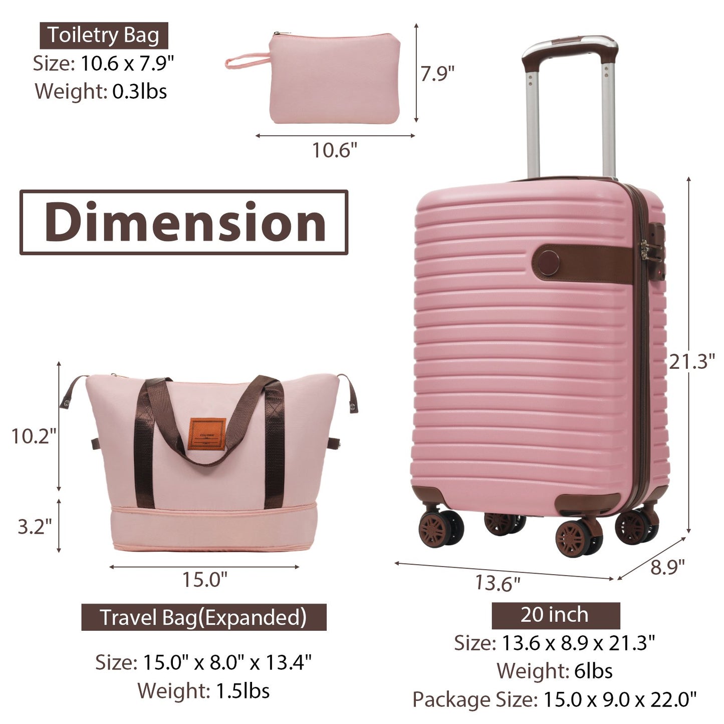 Luggage Sets 3 Piece Lightweight Hardside Rugged Travel Suitcase with Wheels, 22” x 14” x 9” Airline Approved, TSA Lock