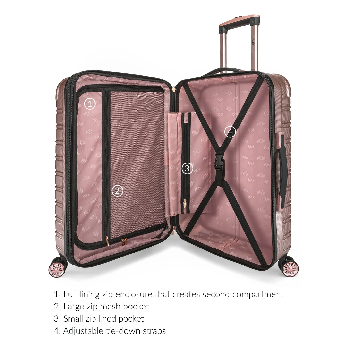 iFLY Hardside Fibertech Luggage 24" Checked Luggage, Cotton Candy