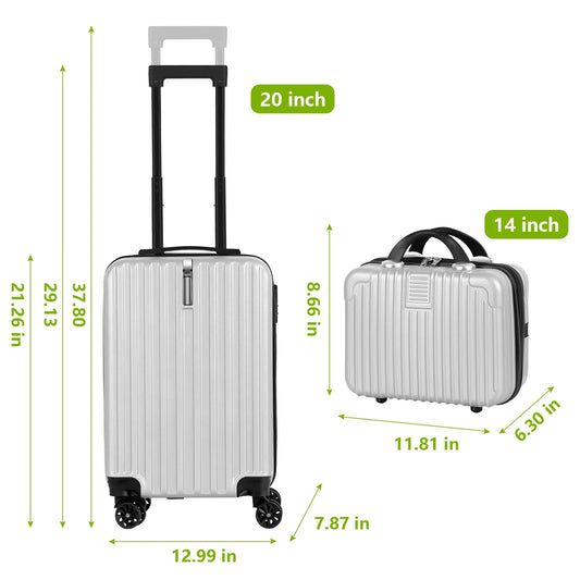 2PCS Luggage Two Piece Rolling Luggage Set Lightweight With Hook 20″ + 14″ Save Upto 6$