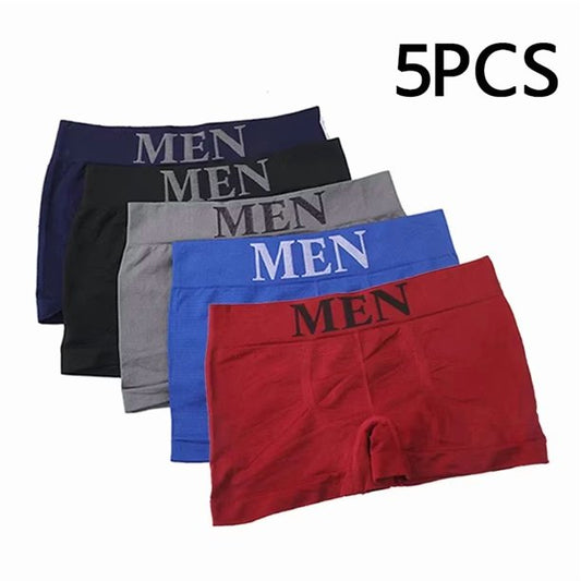 5 Pcs Thin Style Men's High Elastic Plain Color Comfortable Boxer Briefs Panties Breathable Pantyhose Mixed Color 5 pieces weight 50-80kg