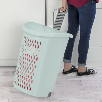 Sterilite 3-Pack Ultra Wheeled Hamper, Laundry Basket w/ Flip-Top Lid & Retractable Handle - Plastic Rolling Clothes Storage Cart with Ventilated Holes for Home, Apartment or Dorm