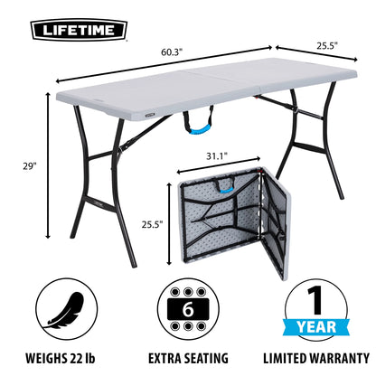 Lifetime 5 Foot Rectangle Fold-in-Half Table, Indoor/Outdoor Essential
