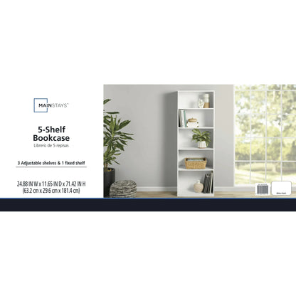 Mainstays 5-Shelf Bookcase with Adjustable Shelves